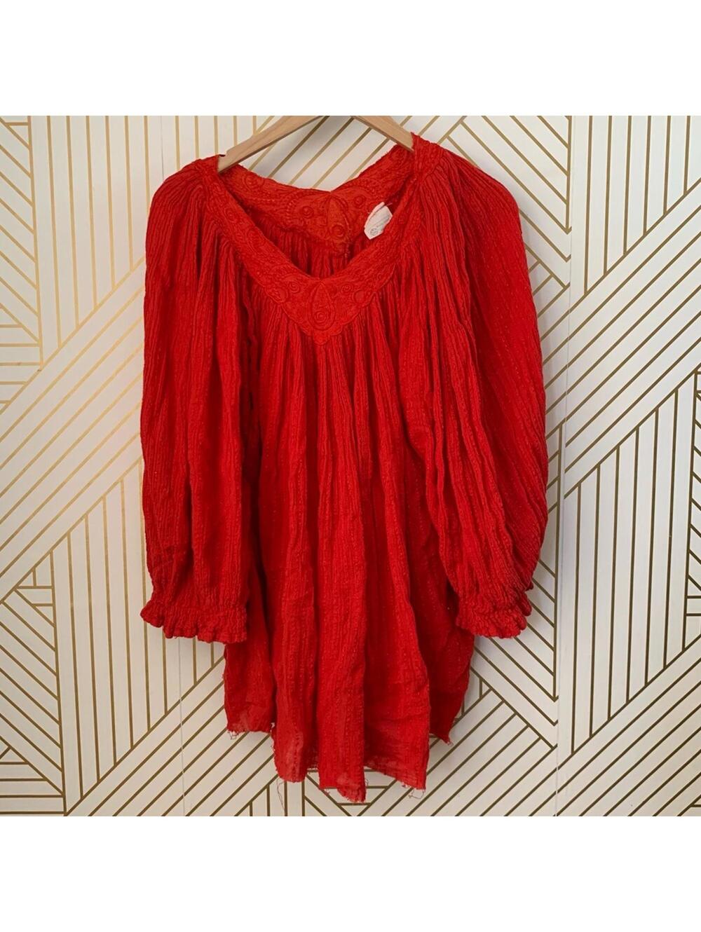 Modus Vivendi 100% cotton puff sleeves stitched embroidered boho bohemian L